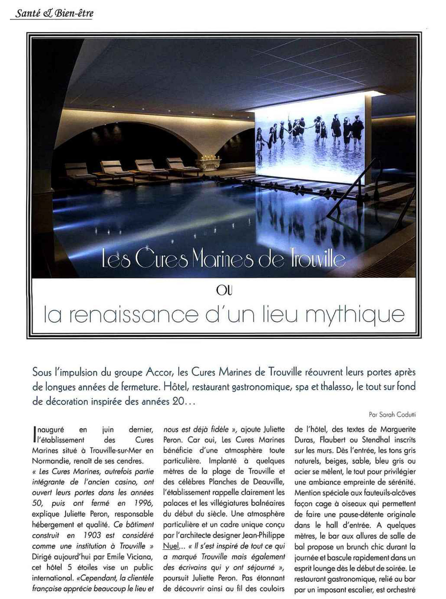 article sur les cures marines de trouville réalisées par le studio d'architecture d'intérieur jean-philippe nuel dans le magazine univers luxe, hotel et spa 5 étoiles