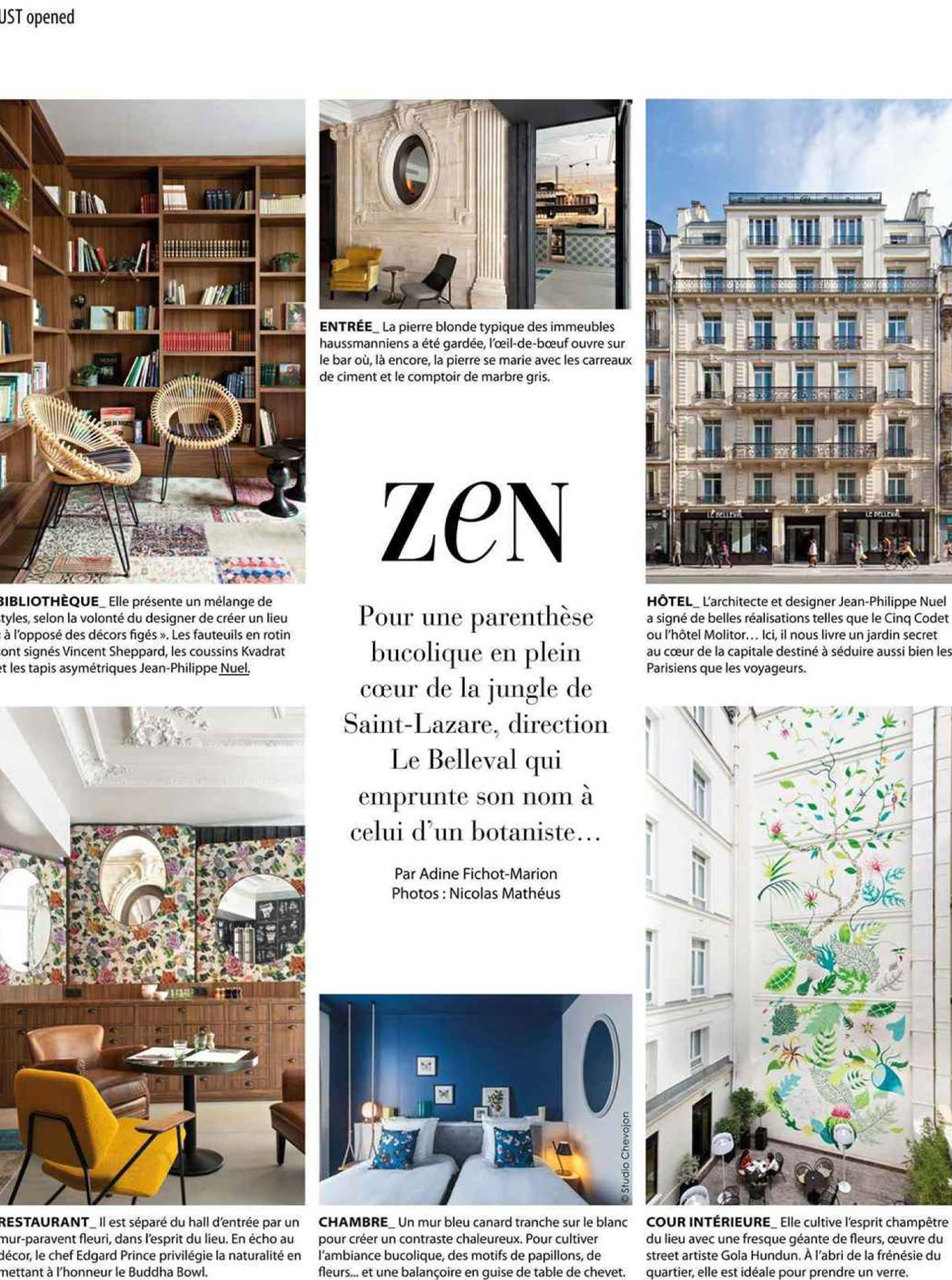 Article on the belleval by jean-Philippe Nuel studio in the magazine voyage de luxe, new lifestyle hotel, luxury interior design, paris center, french luxury hotel