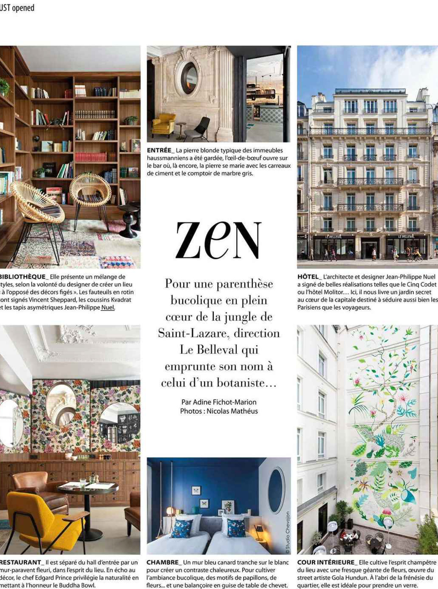 Article sur le belleval réalisé par le studio jean-Philippe Nuel dans le magazine voyage de luxe, nouvel hotel lifestyle, architecture d'intérieur de luxe, paris centre, hotel de luxe français