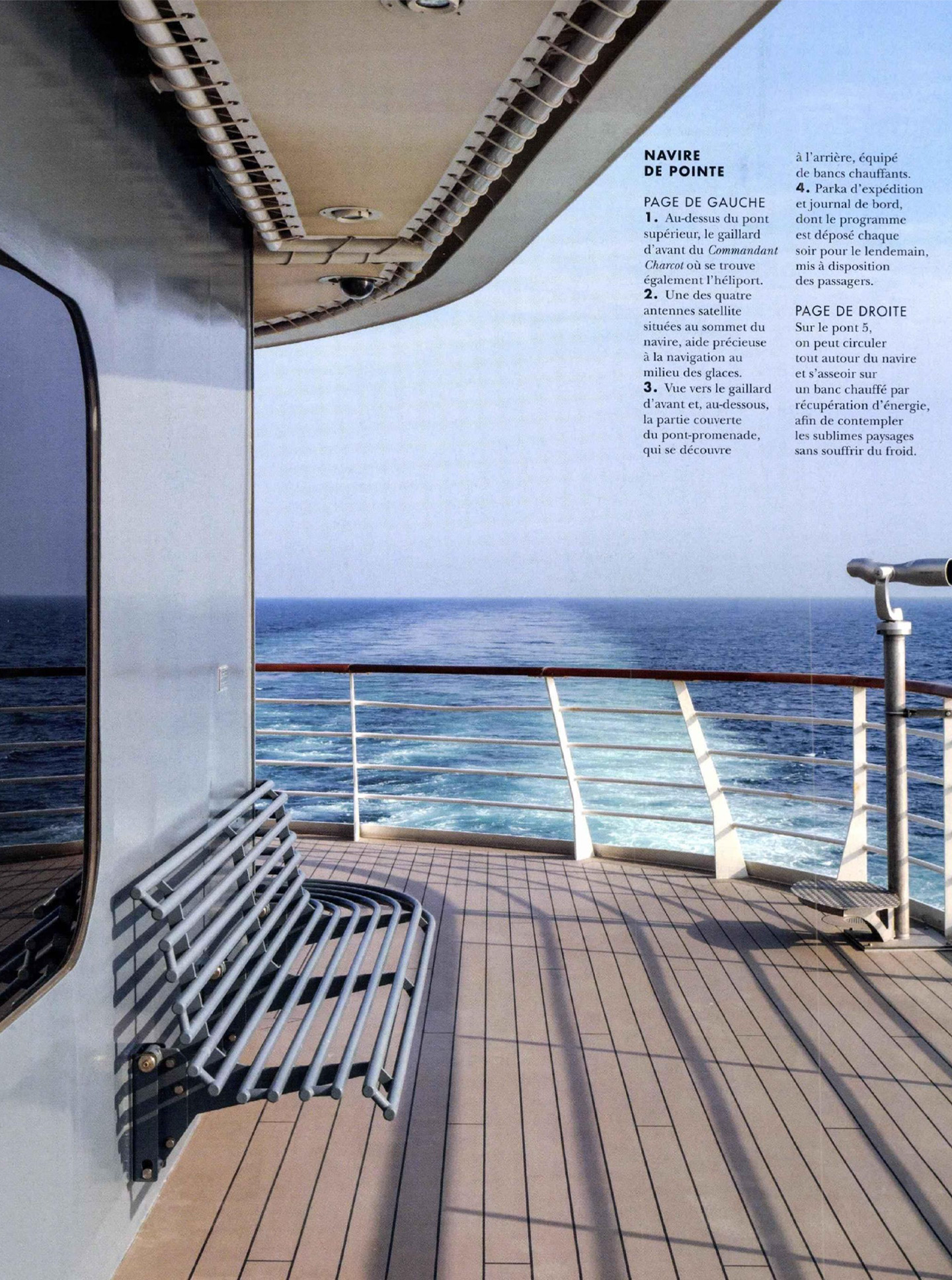 article sur le commandant charcot de ponant dans le magazine maisons côté ouest, architecture d'intérieur signée jean-philippe nuel, navire d'expedition polaire de luxe, croisière, bateau de luxe, décoration d'intérieur