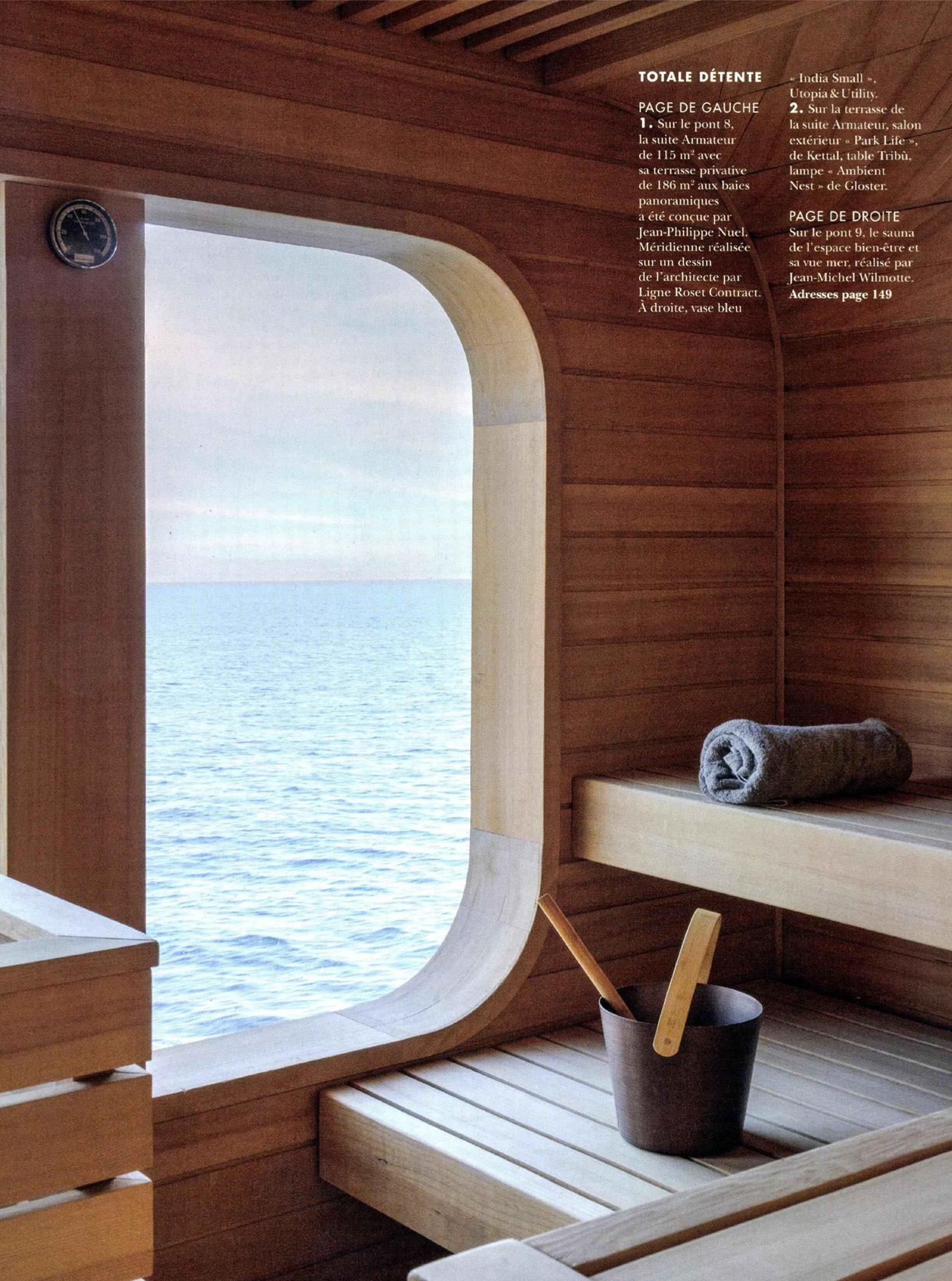 article sur le commandant charcot de ponant dans le magazine maisons côté ouest, architecture d'intérieur signée jean-philippe nuel, navire d'expedition polaire de luxe, croisière, bateau de luxe, décoration d'intérieur