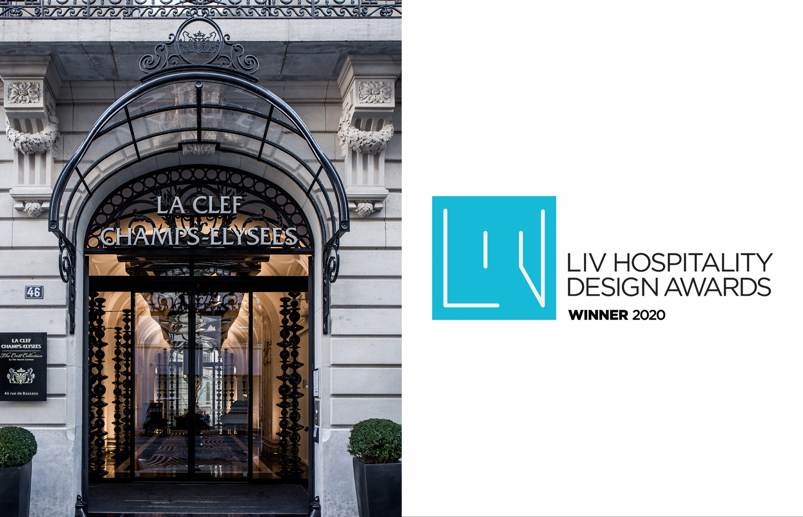 LIV Hospitality Design Awards 2020 pour l'hôtel La Clef Champs-Elysées paris réalisé par le studio d'architecture d'intérieur jean-philippe nuel