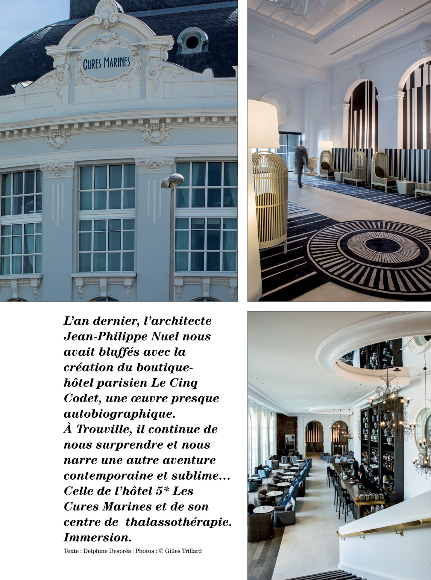 article on the marine cures in trouville designed by the interior design studio jean-philippe nuel in the magazine artravel, 5 star hotel and spa