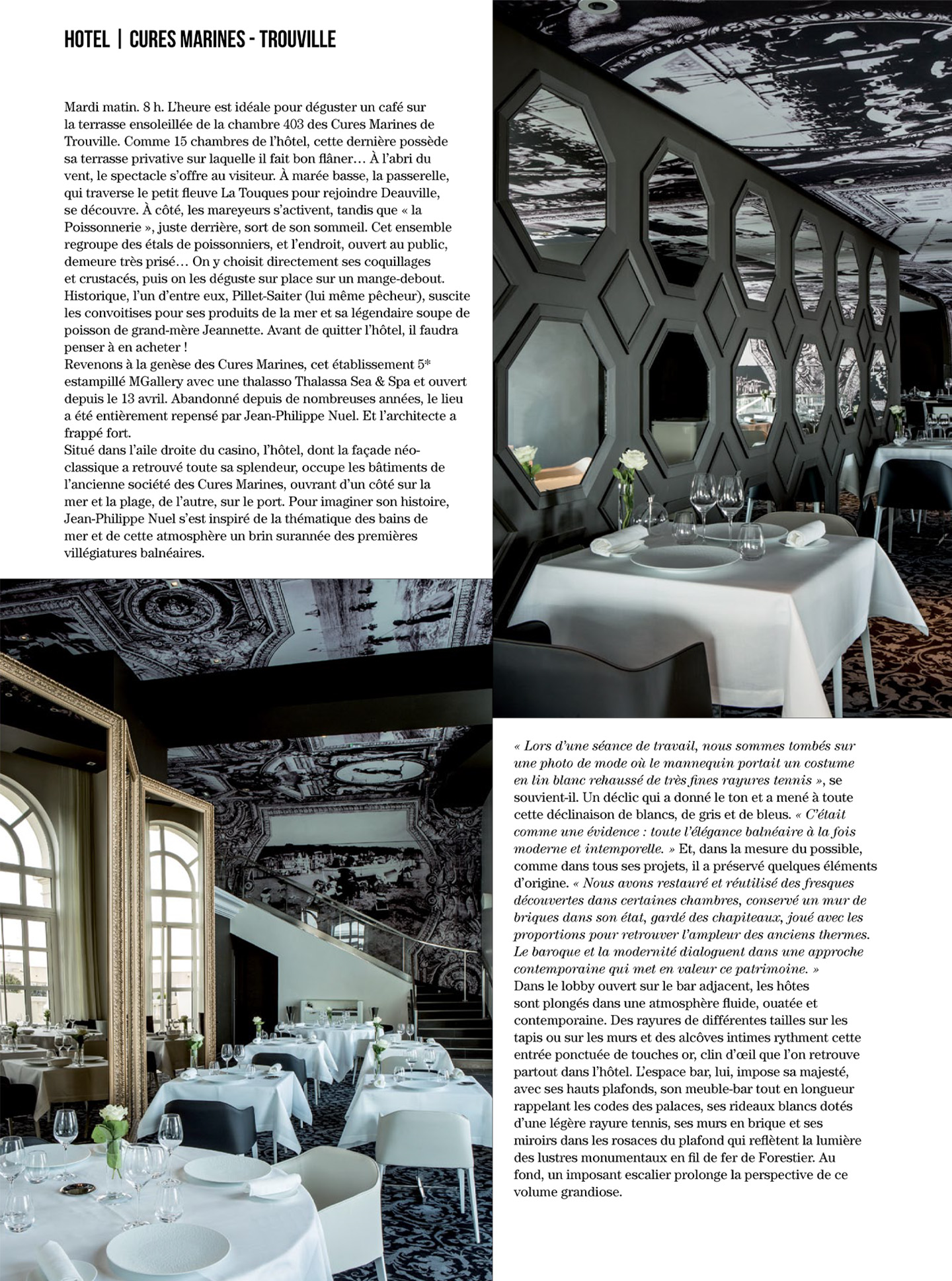 article on the marine cures in trouville designed by the interior design studio jean-philippe nuel in the magazine artravel, 5 star hotel and spa