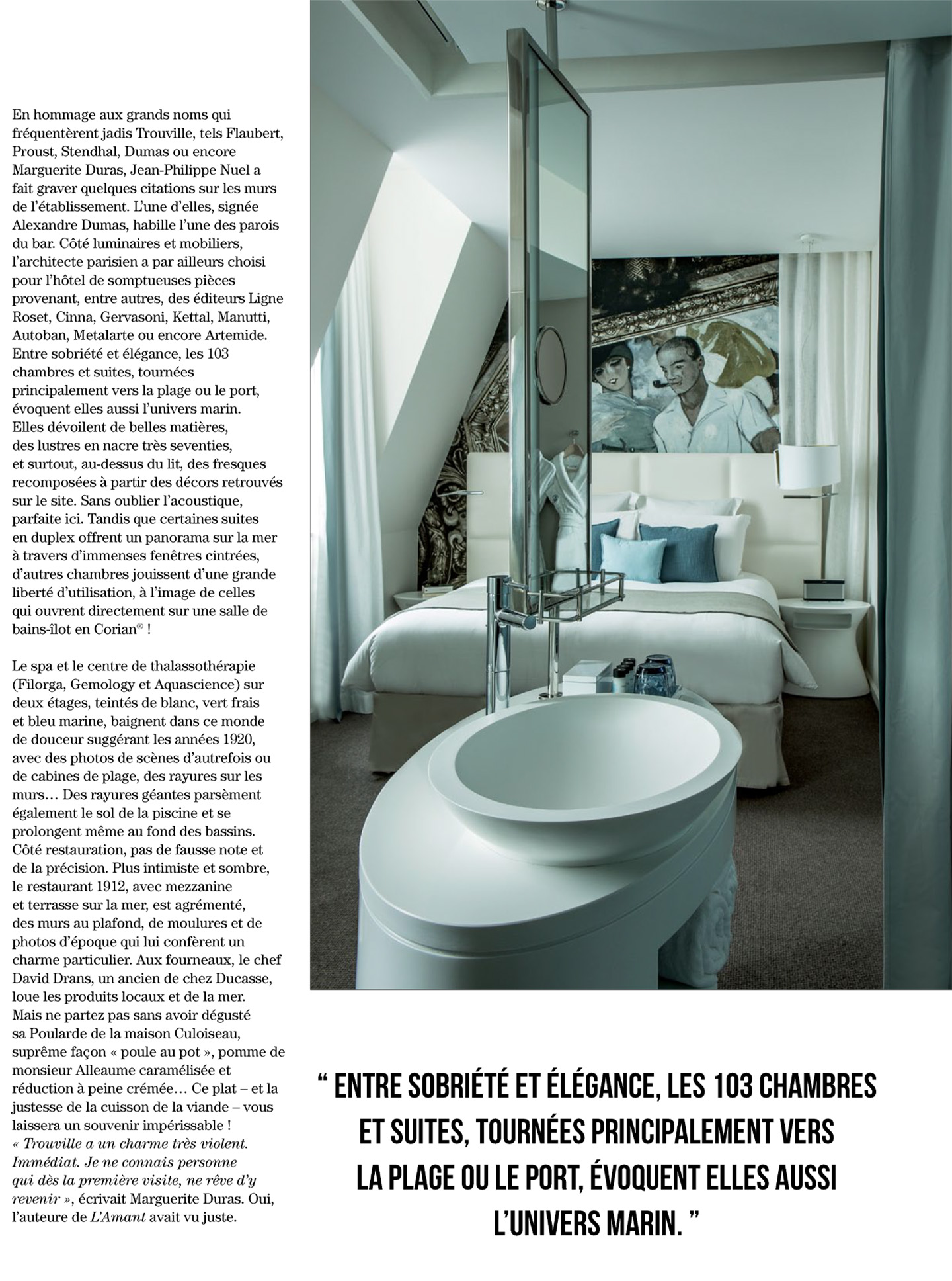 article on the marine cures in trouville designed by the interior design studio jean-philippe nuel in the magazine artravel, 5 star hotel and spa
