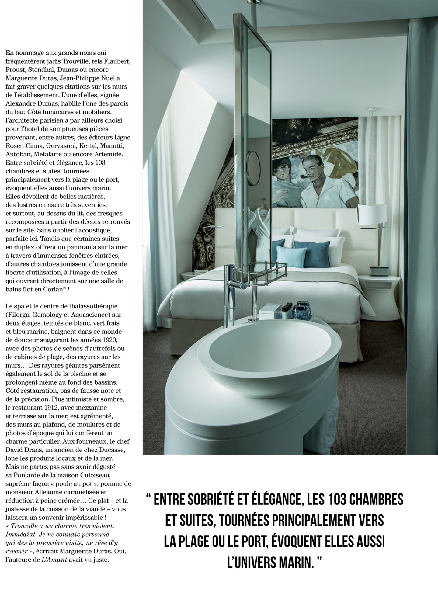 article sur les cures marines de trouville réalisées par le studio d'architecture d'intérieur jean-philippe nuel dans le magazine artravel, hotel et spa 5 étoiles