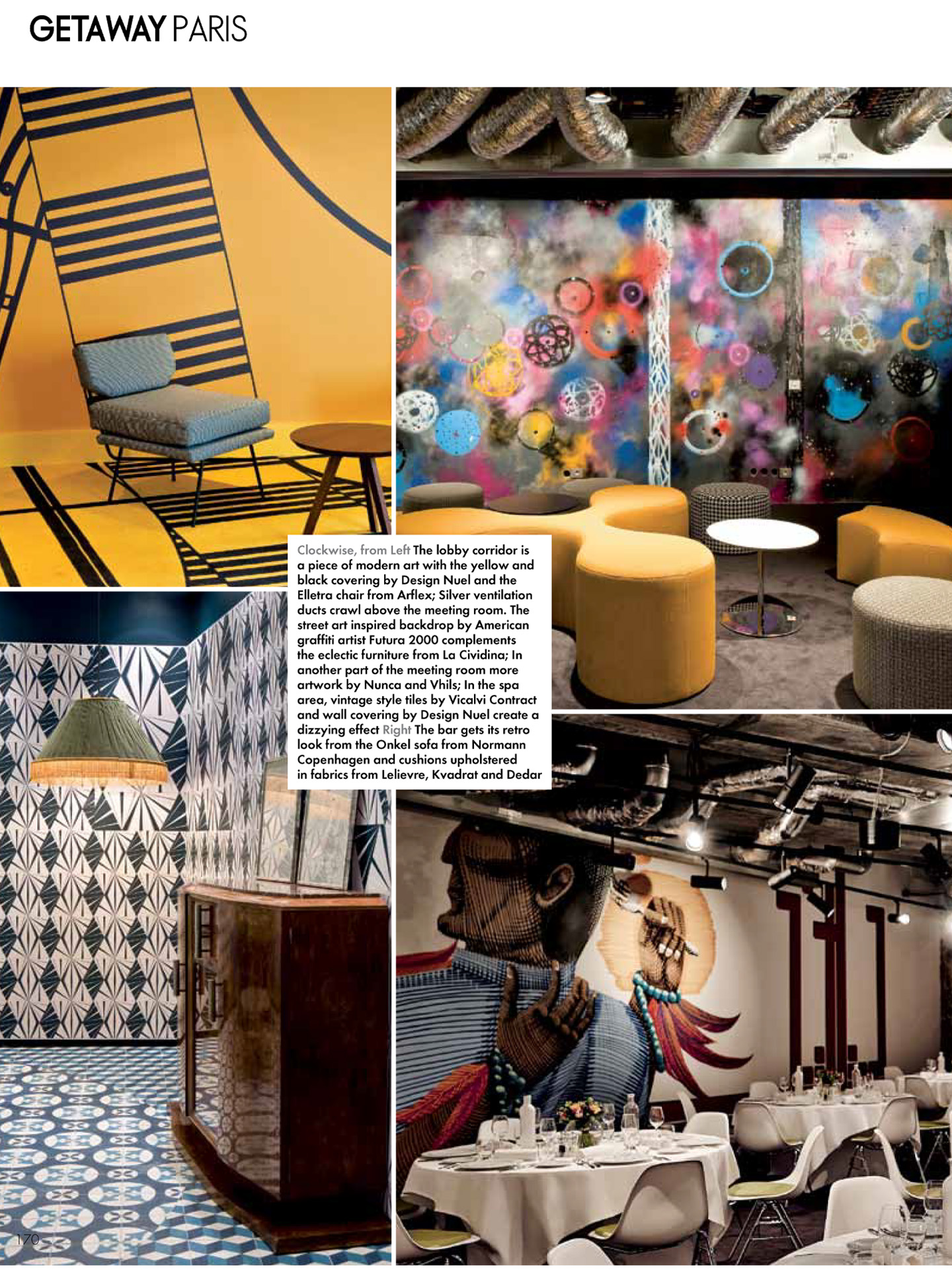 article sur l'hôtel piscine molitor à paris dans le magazine elle deco, hôtel 5 étoiles lifestyle réalisé par le studio d'architecture d'intérieur Jean-Philippe nuel