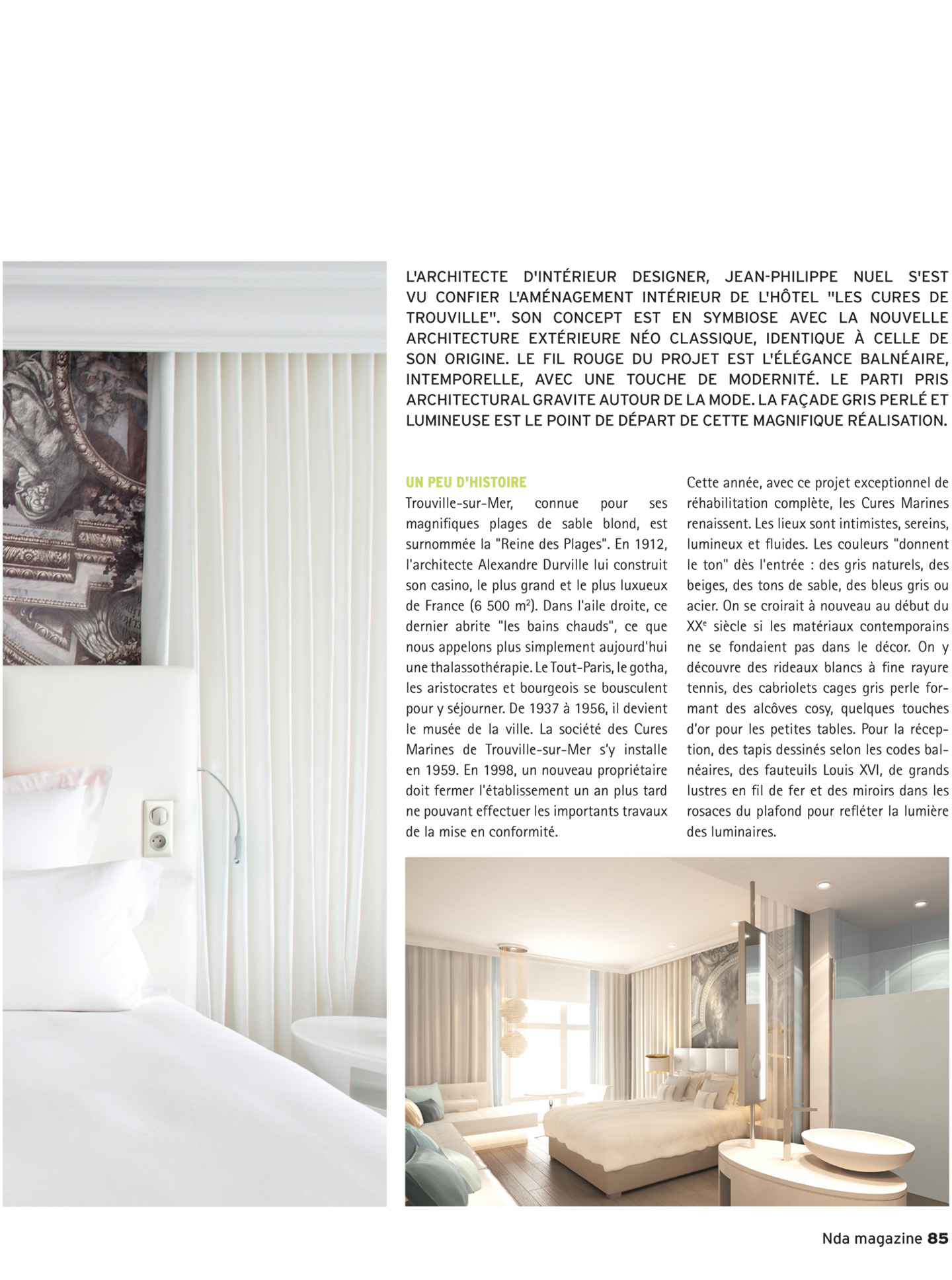 article on the cures marines de trouville in nda magazine, 5 star luxury hotel and spa designed by the interior design studio jean-philippe nuel