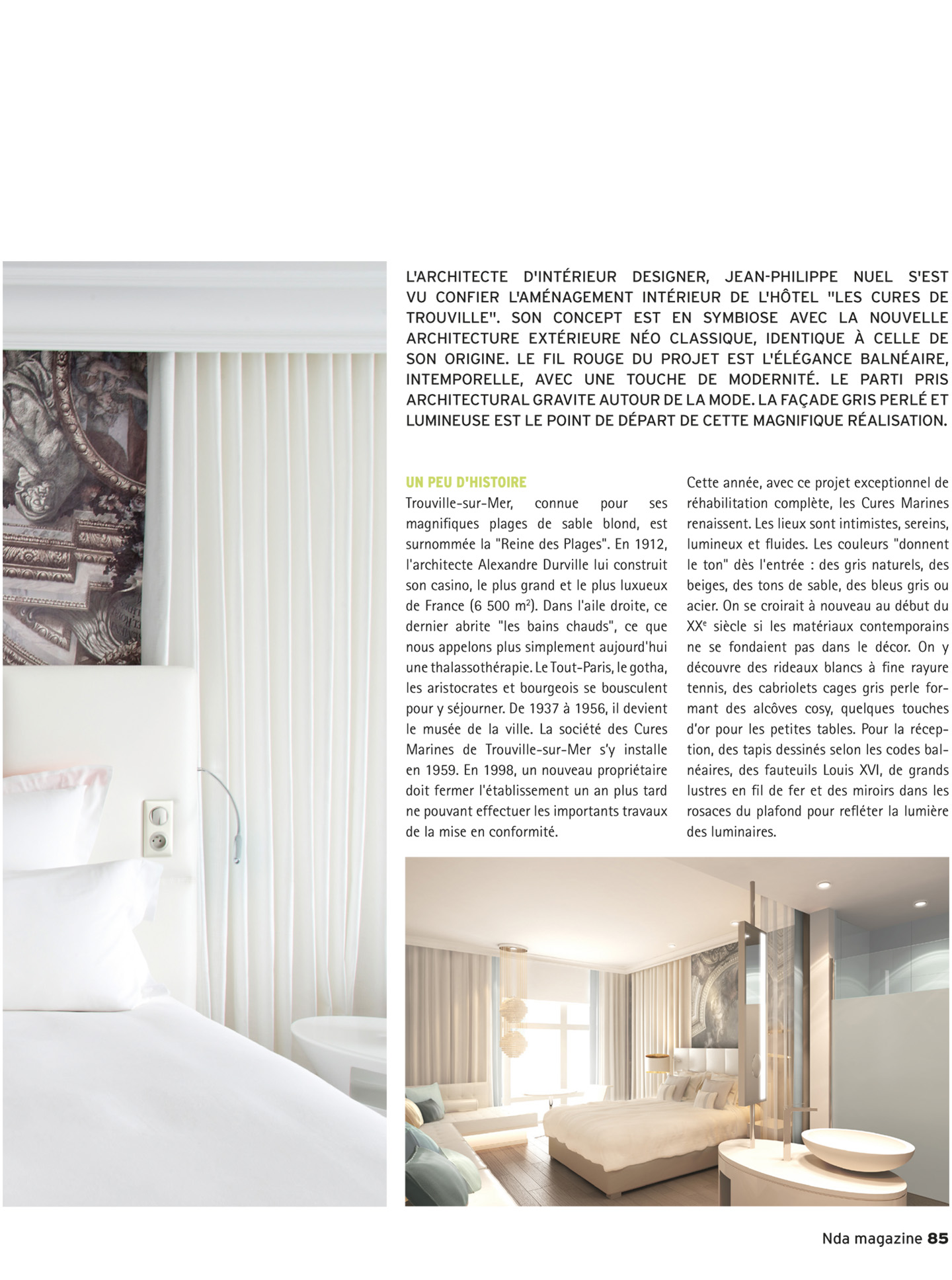 article sur les cures marines de trouville dans le magazine nda, hotel de luxe et spa 5 étoiles réalisé par le studio d'architecture d'intérieur jean-philippe nuel