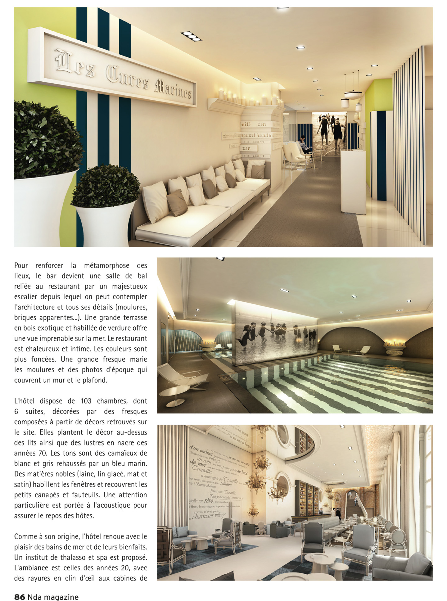 article sur les cures marines de trouville dans le magazine nda, hotel de luxe et spa 5 étoiles réalisé par le studio d'architecture d'intérieur jean-philippe nuel