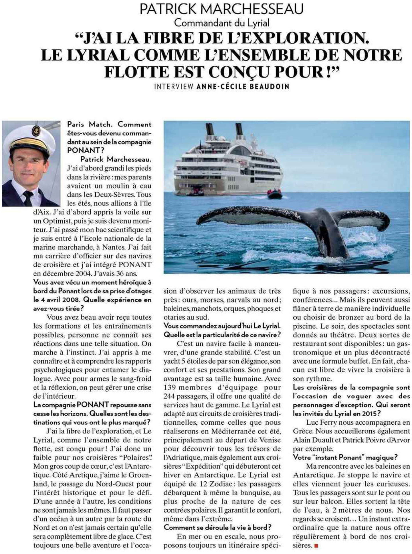 article on the lyrial de ponant in paris match magazine, a 5 star luxury hotel designed by the interior design studio jean-philippe nuel