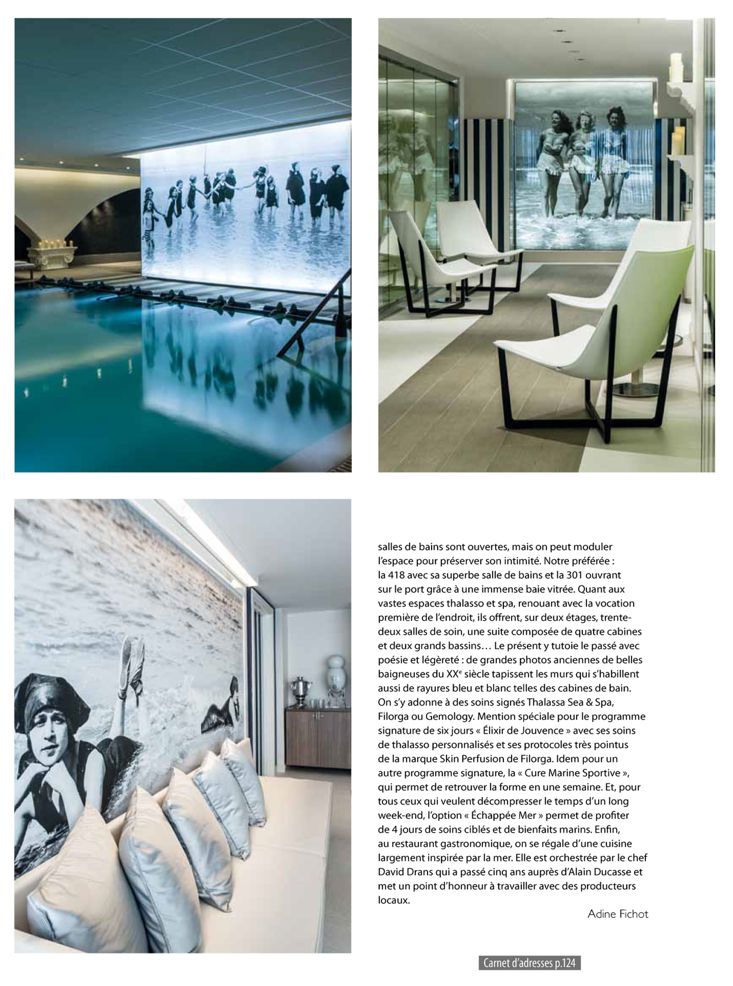 article on the marine cures of trouville in the magazine voyage de luxe, 5 star luxury hotel thalasso and spa by the interior design studio jean-philippe nuel