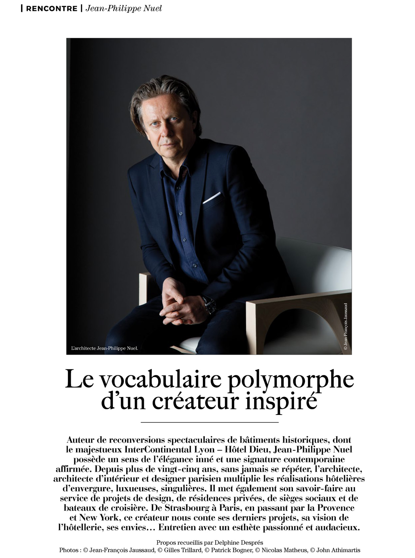 article sur jean-philippe nuel et son agence 'architecture d'intérieur dans le magazine artravel