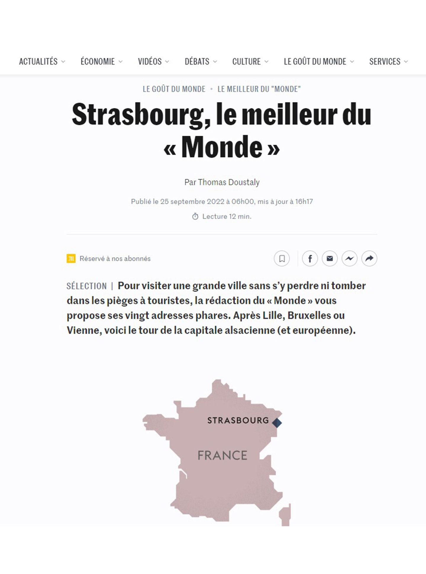 Article on the Leonor Strasbourg designed by the interior architect Jean-Philippe Nuel, French luxury hotel, in the newspaper le monde