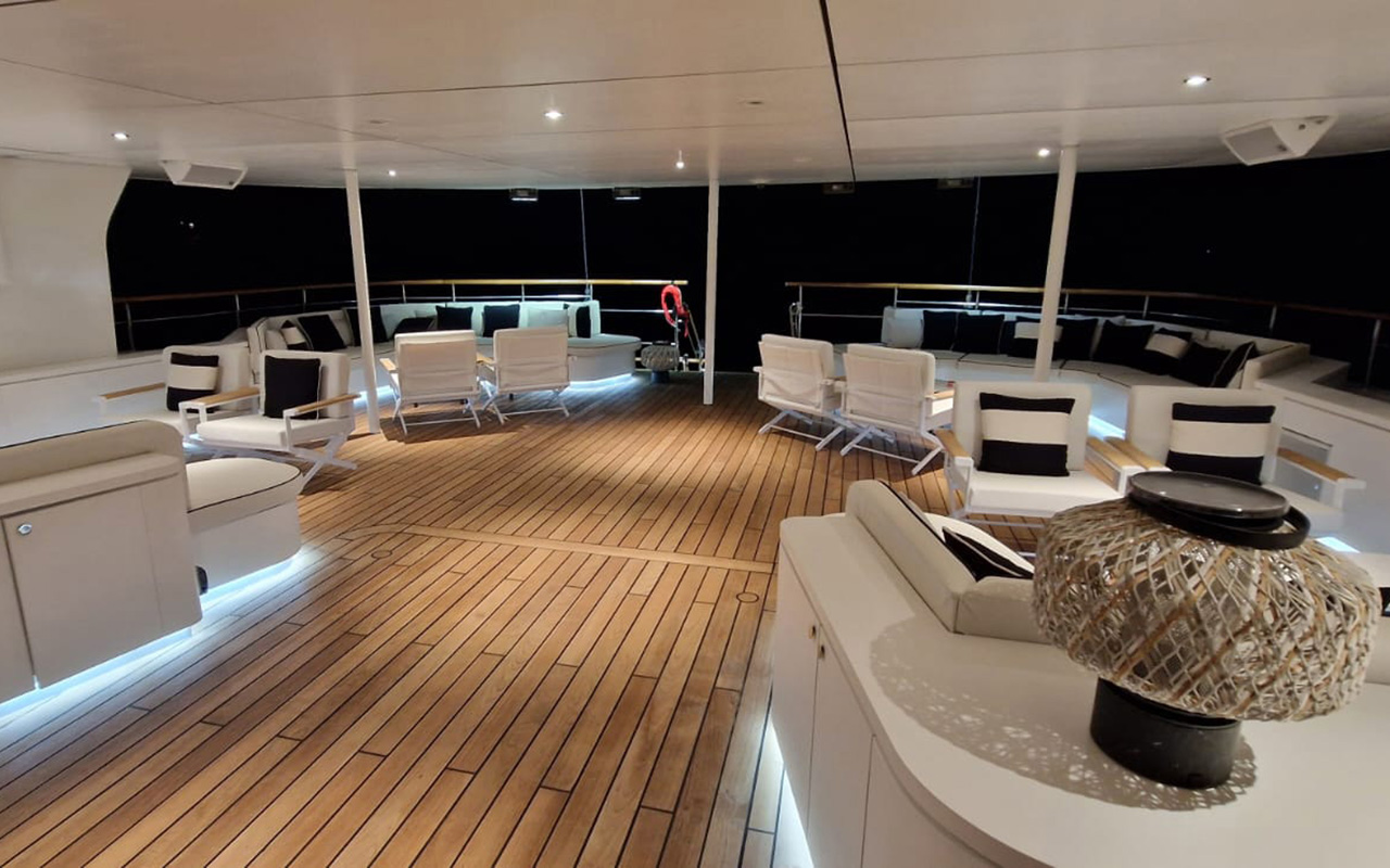 Exterior deck of the sailboat Le Ponant designed by the interior design studio jean-philippe nuel