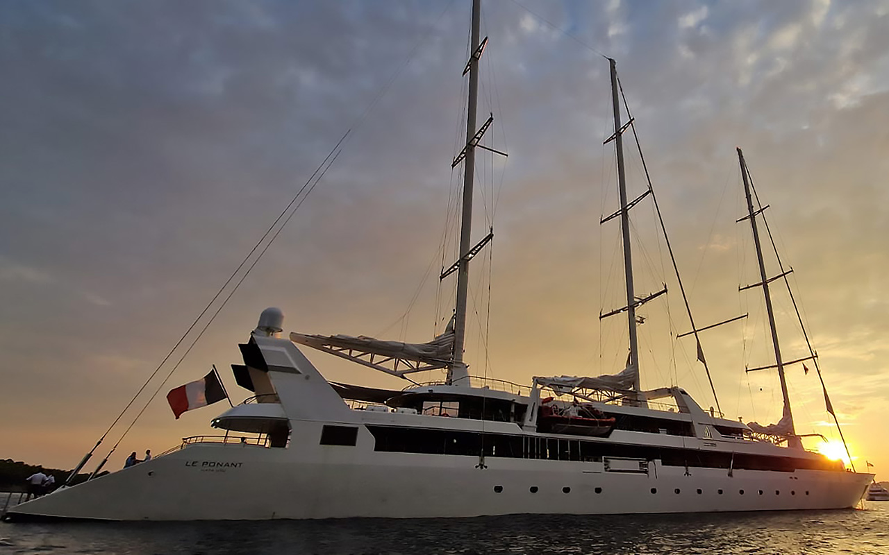 Exterior view of the sailboat Le Ponant designed by the interior design studio jean-philippe nuel