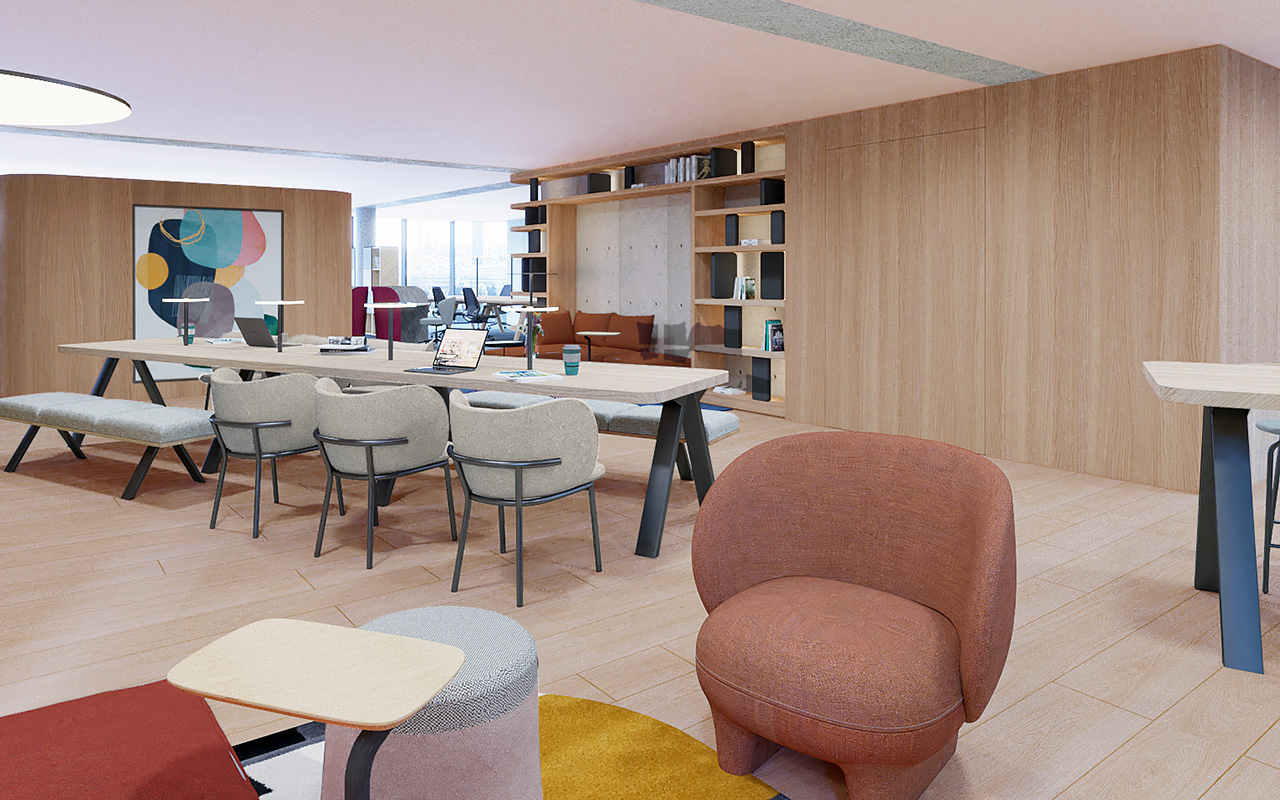 work area of the head office of the postal bank realized by the interior design studio jean-philippe nuel