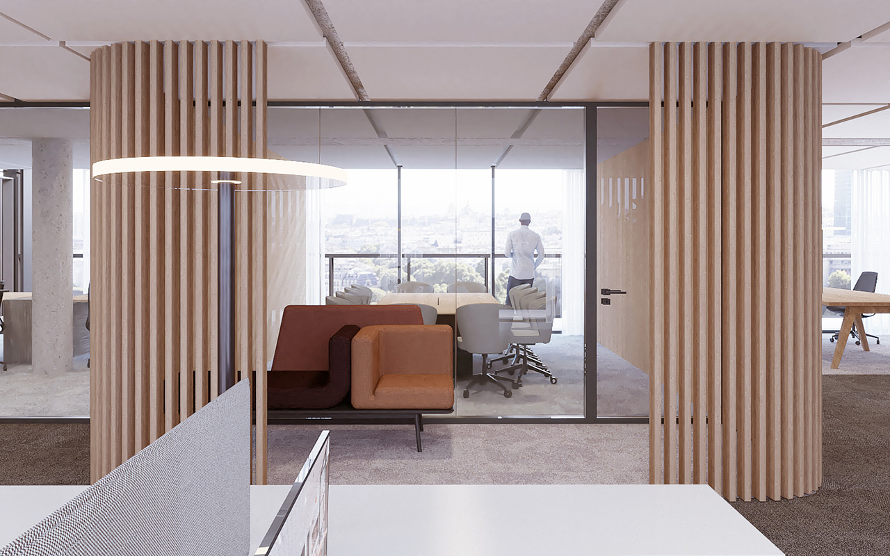 corridors of the head office of the postal bank realized by the interior design studio jean-philippe nuel