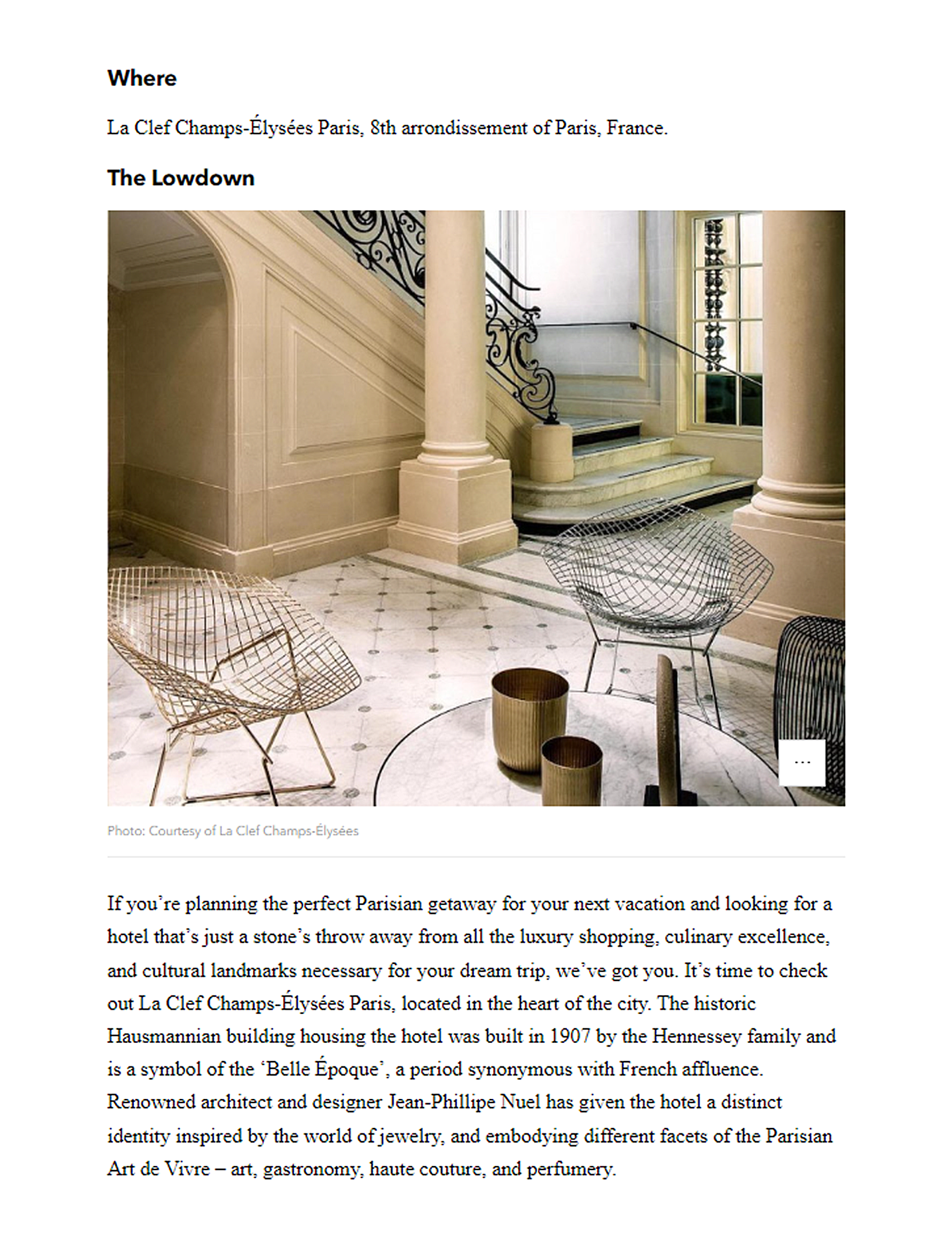An article from Vogue Arabia on La Clef Champs-Elysées hotel