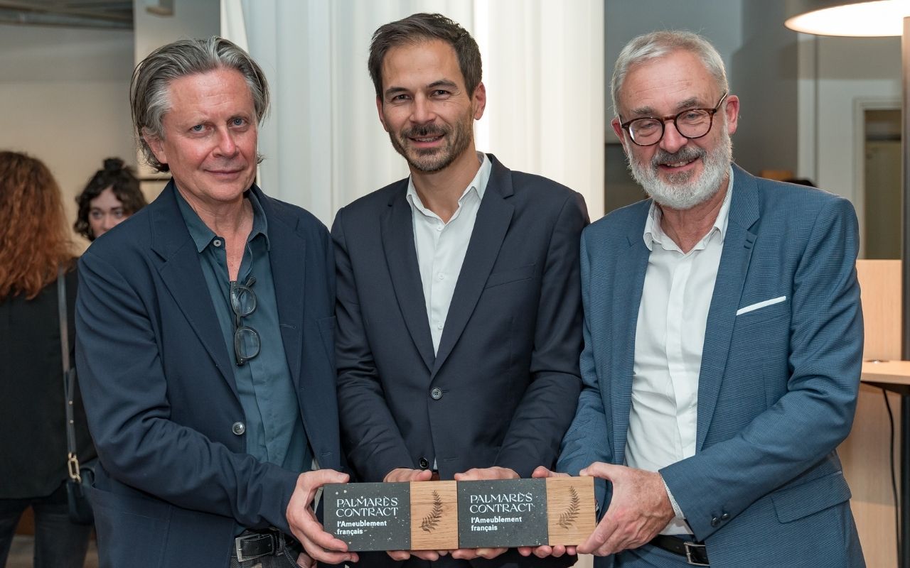 Jean-Philippe Nuel, Etienne Goujot (membre du Comité exécutif chez Ponant), Max Flageollet (Directeur Ligne Roset Contract) - Prix du Palmarès Contract de l'Ameublement français - 2021