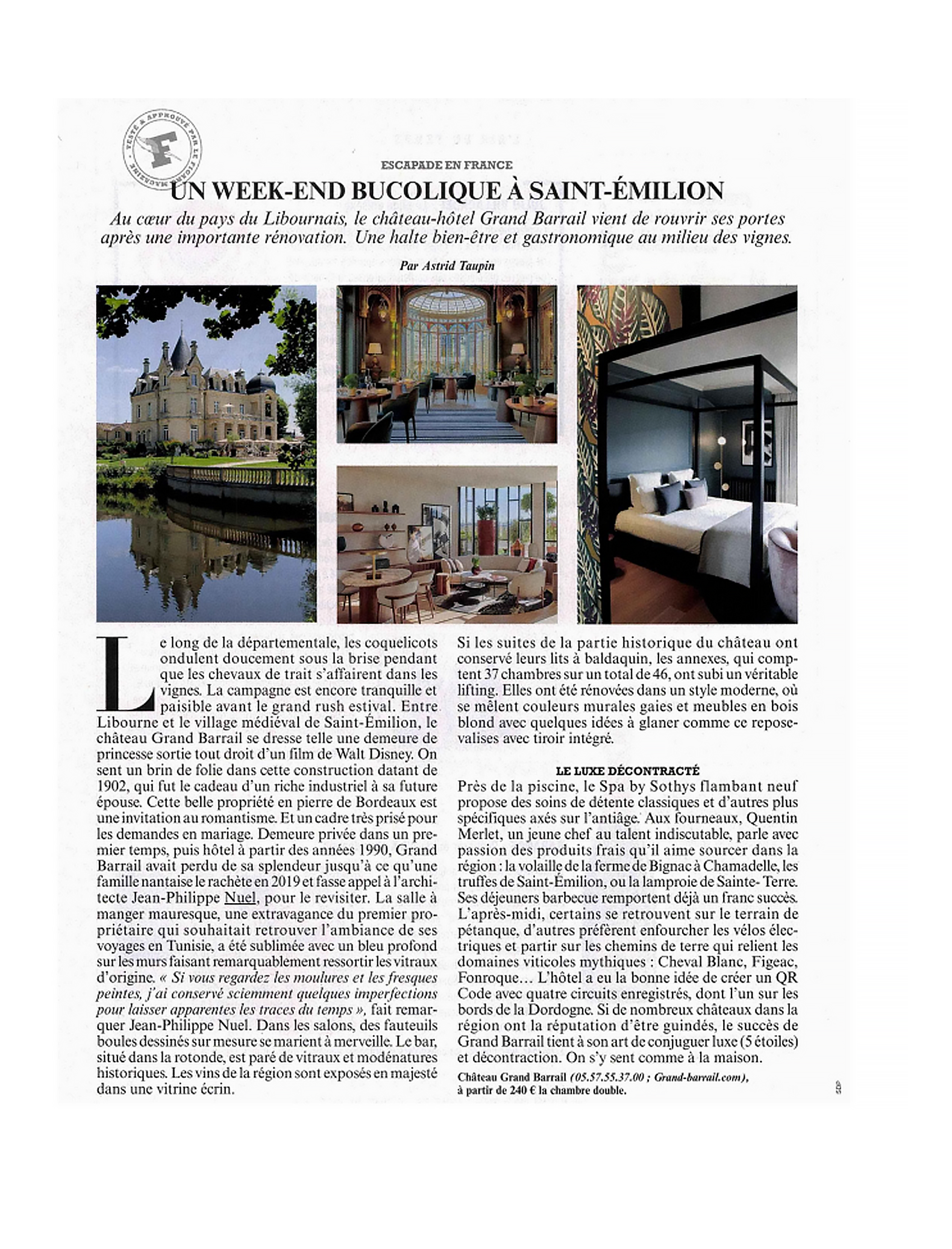article from the figaro magazine about tthe Château-hôtel Grand Barrail
